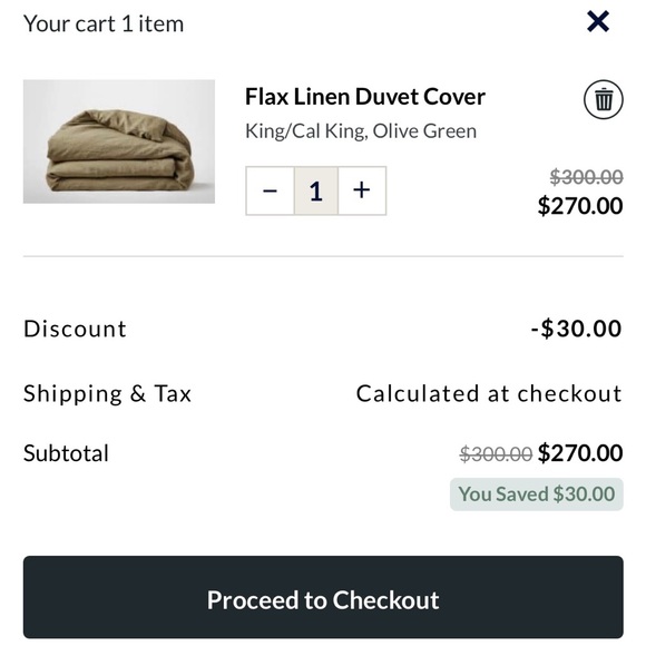 $305 Silk & Snow New! 100% Flax Linen Olive Green Duvet Cover in King - Picture 5 of 6